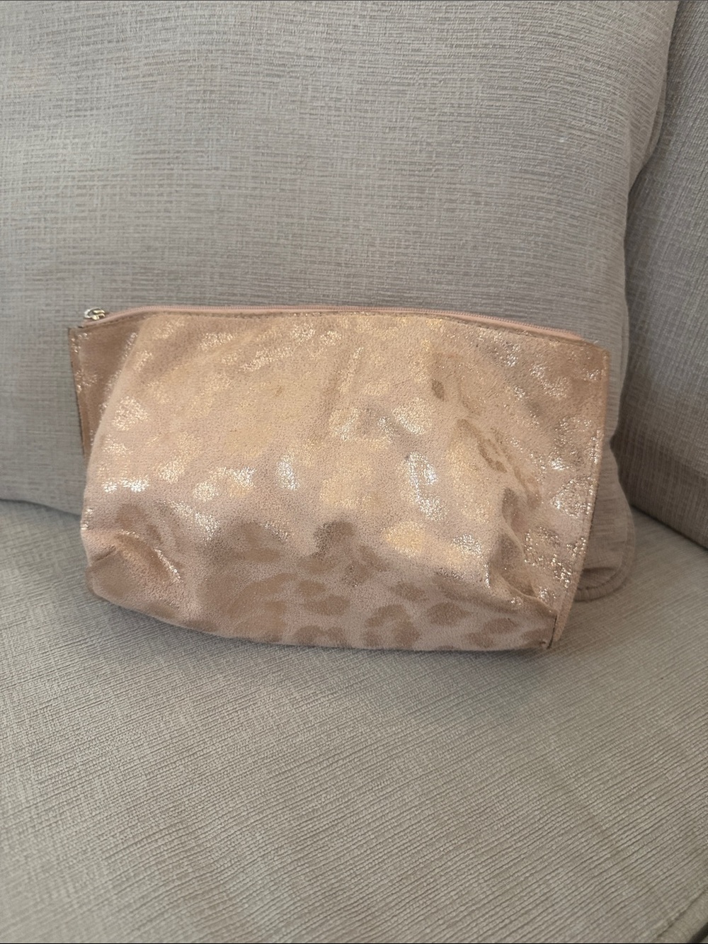 Metallic Rose Cosmetic Pouch with Subtle Leopard Texture